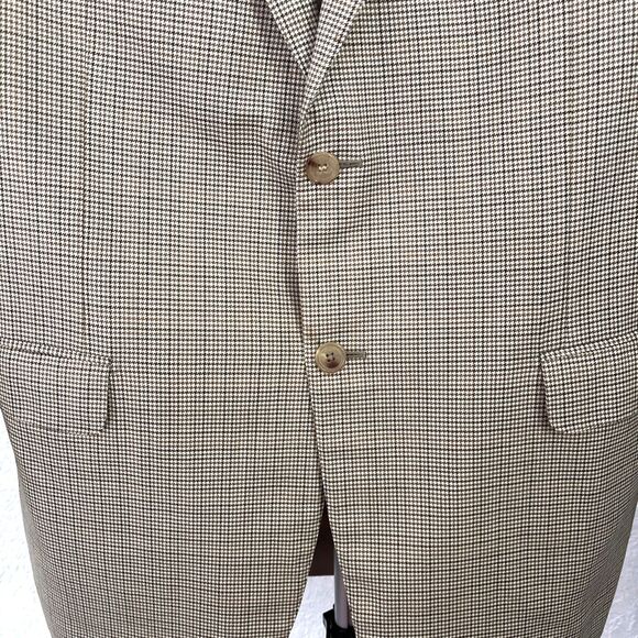 Ermenegildo Zegna Saks Mens Australian Wool Tan Houndstooth 46R US Blazer Jacket - Picture 5 of 16